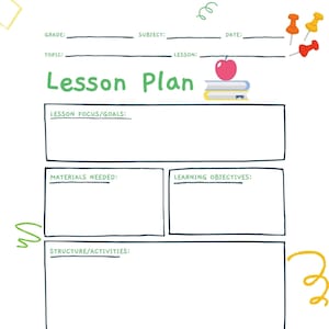 Lesson Plan Template for Educators ( Digital , Printable )