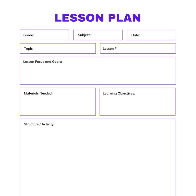 Daycare Lesson Plan Template Etsy