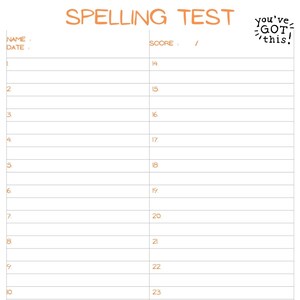 Spelling Test Template (Digital, Printable)