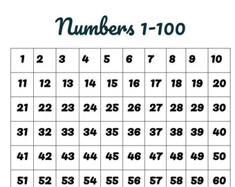 Numbers 1-100 in black, inlcudes a worksheet , DIGITAL DOWNLOAD