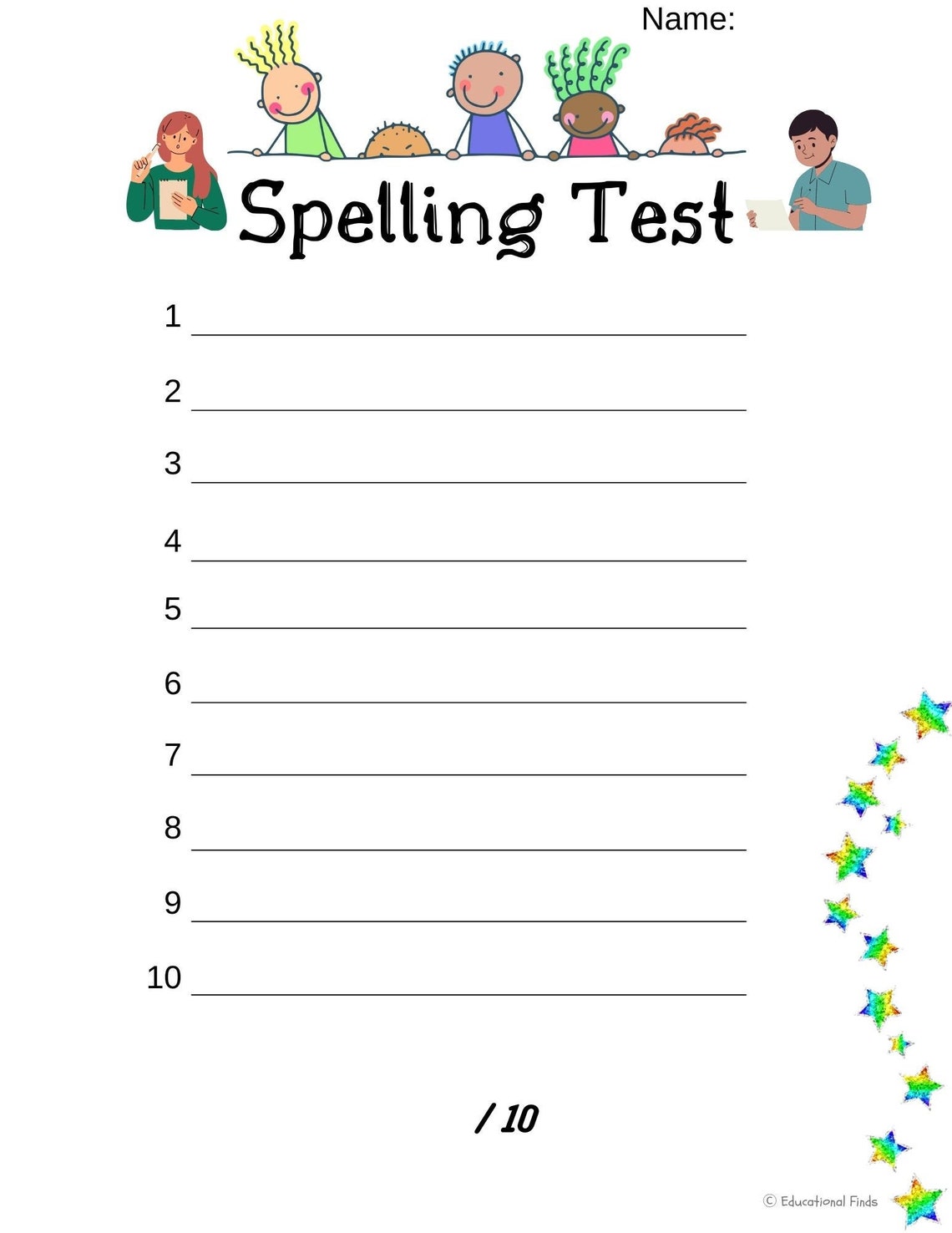 spelling-test-template-10-words-test-digital-printable-etsy