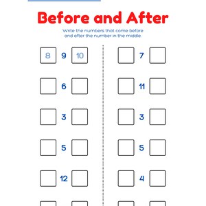 Math Worksheet - Before and After (Digital Print)