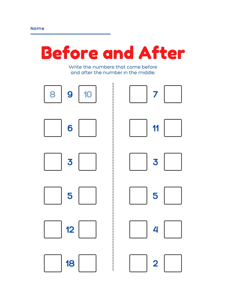 Math Worksheet - Before and After (digital Print) - Etsy