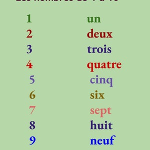 Numbers 1-10 in French Printable with a Worksheet