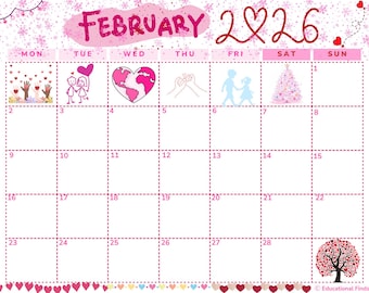 Calendario de febrero de 2026 (digital, imprimible)