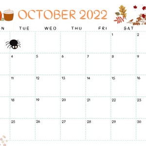 october calendar 2022 october 2022 printable calendar fall etsy