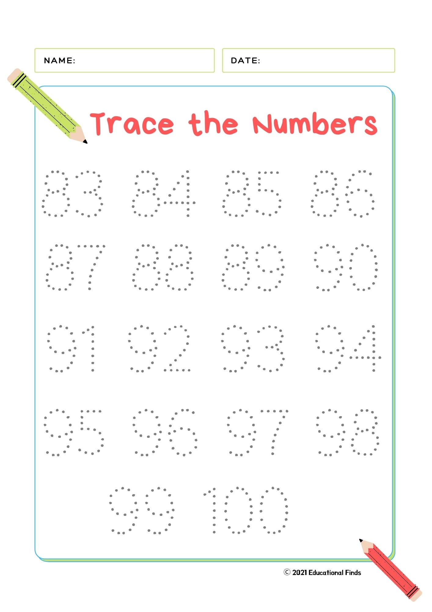 Tracing Numbers 1-100