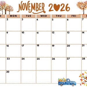 November 2026 Calendar (Digital, Printable)