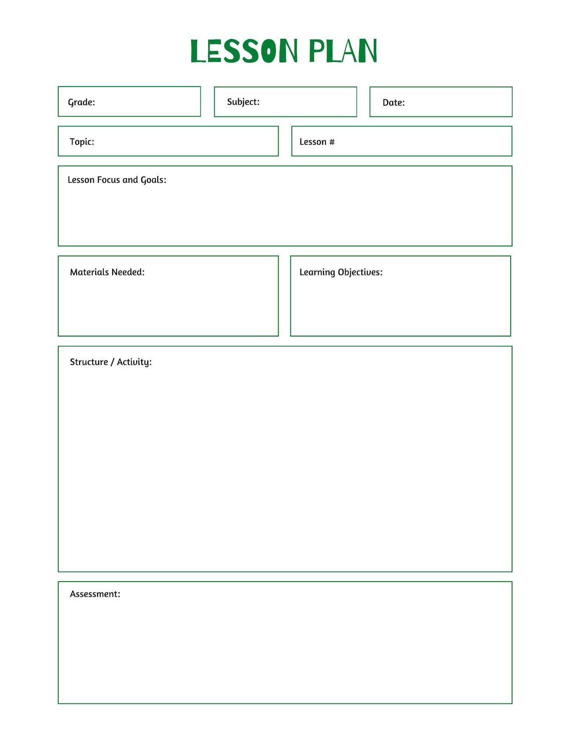 Lesson Plan Template ( Digital , Printable ) - Etsy