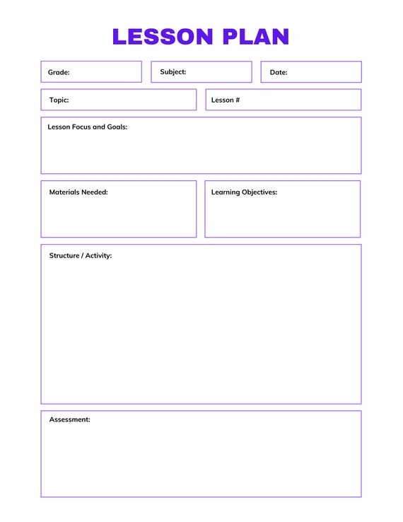 lesson plan template for educators digital printable etsy