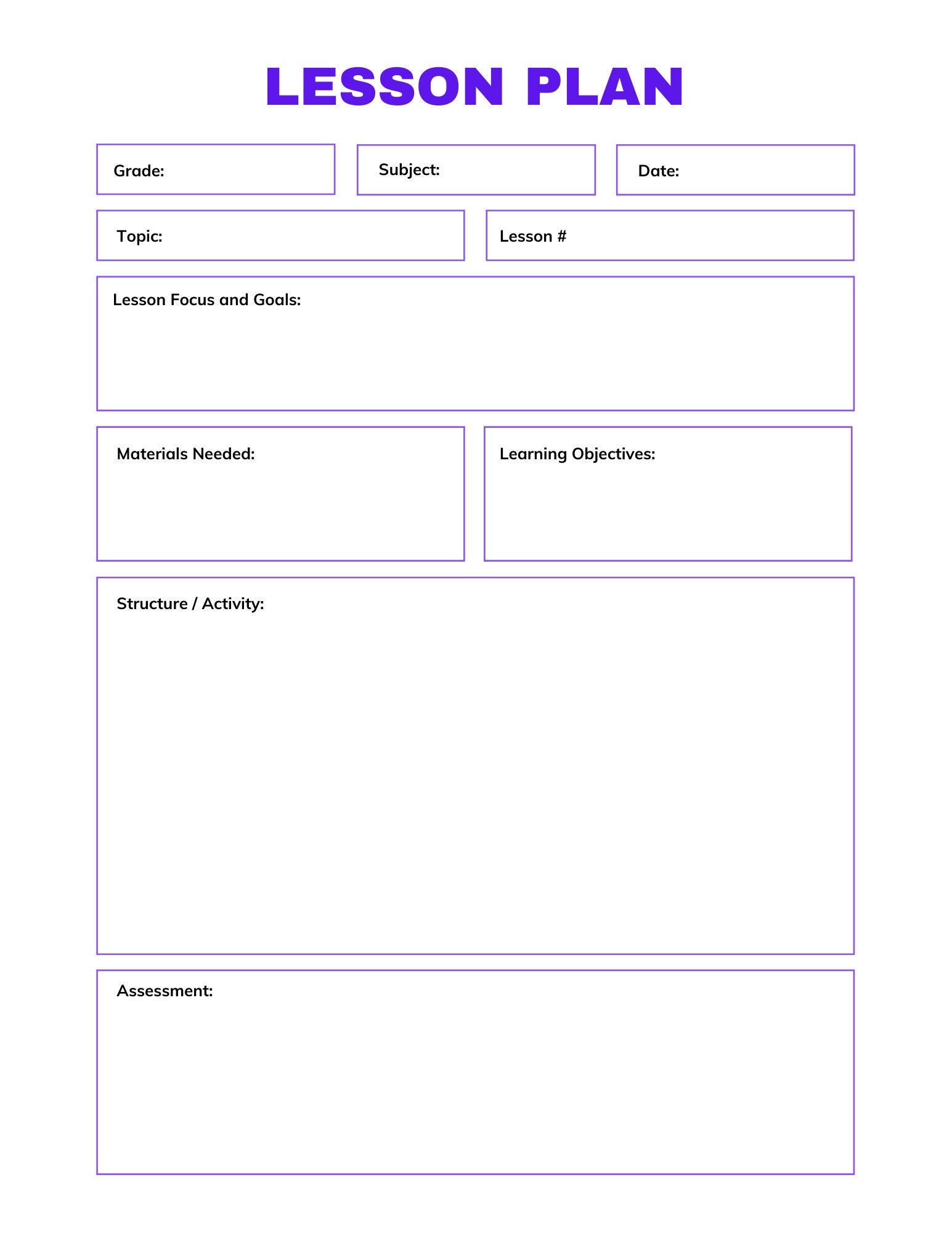 Lesson Plan Template For Educators Digital Printable Etsy