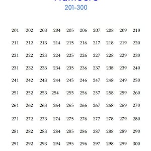 200 Chart , Numbers 201-300 (Digital, Printable)