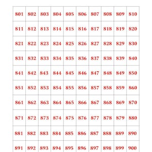 Numbers 801-900 Chart