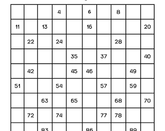 Complete los números que faltan, gráfico 100 (Digital, Imprimible)