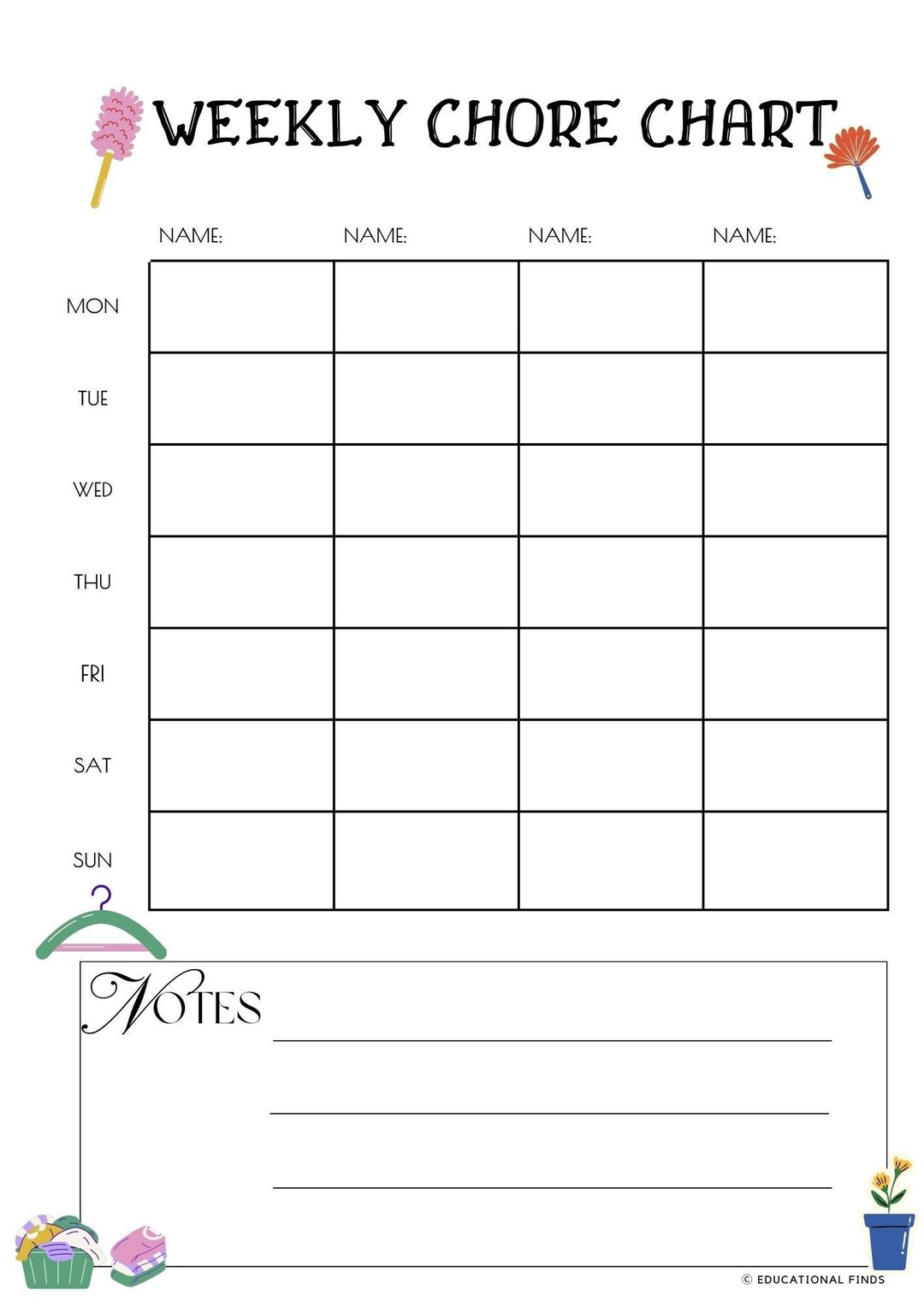 Weekly Chore Chart (digital, Printable) - Etsy