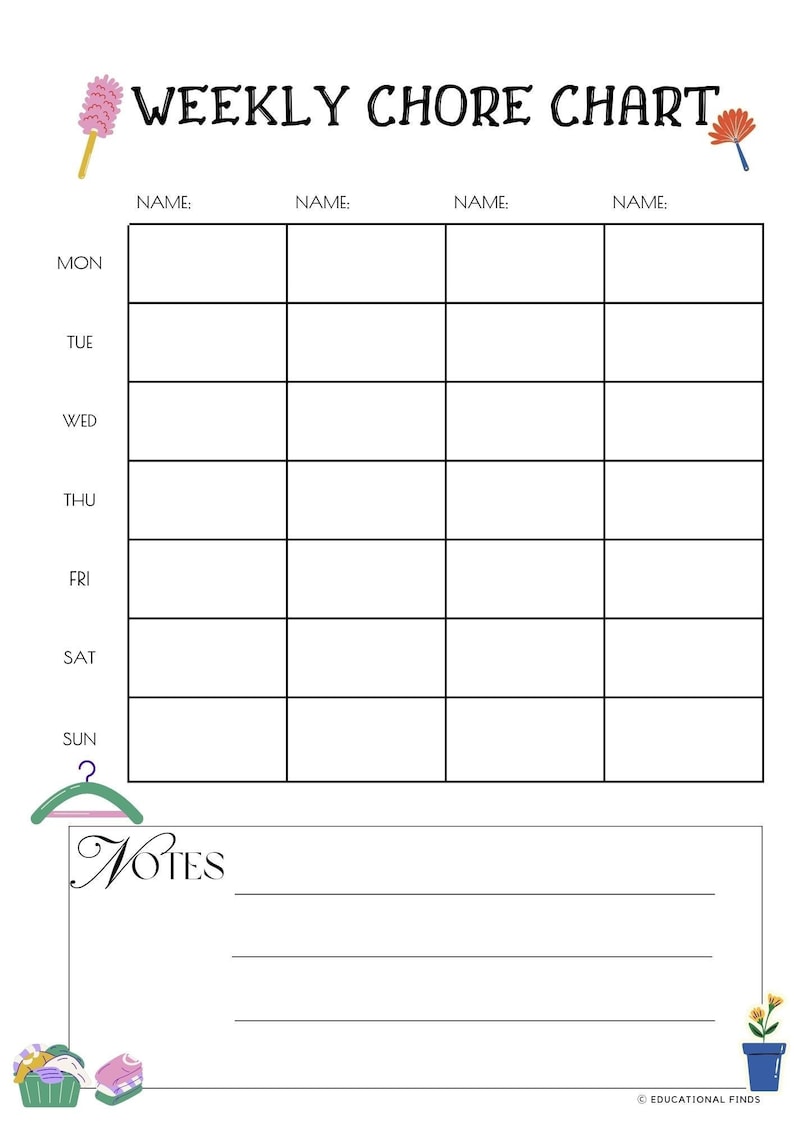 Weekly Chore Chart (digital, Printable) - Etsy