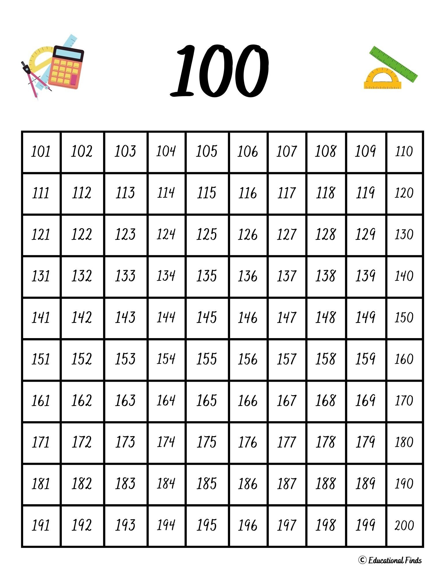100 Chart Digital Printable Etsy
