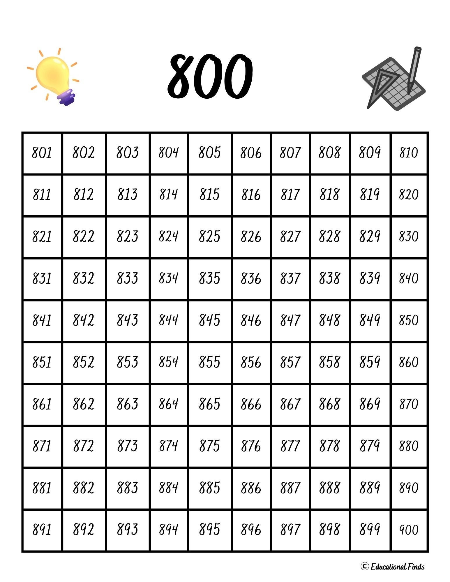 800 Chart Digital Download Printable Etsy