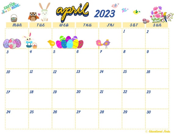 Monthly Calendar, April 2023 Monday Start digital, Printable - Etsy