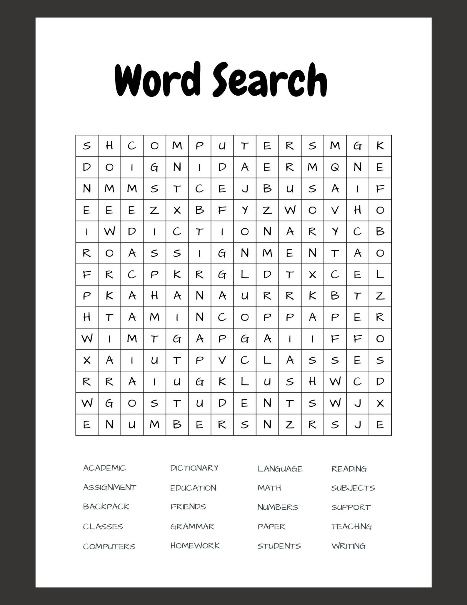 Back to School Word Search ( Digital Printable ) Etsy