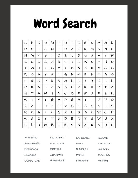 High School Word Search Worksheets