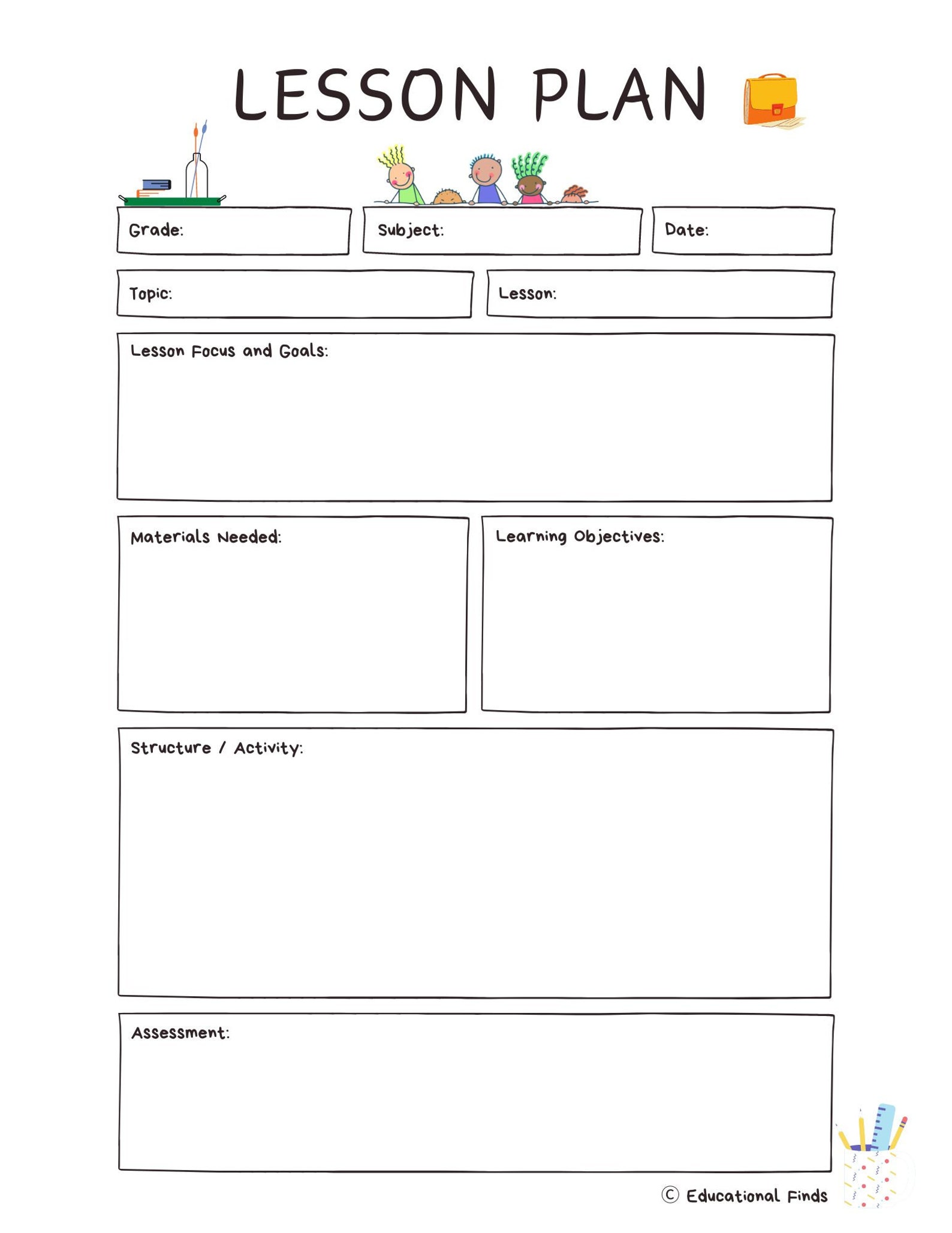 Lesson Plan Template For Educators Digital Printable Etsy
