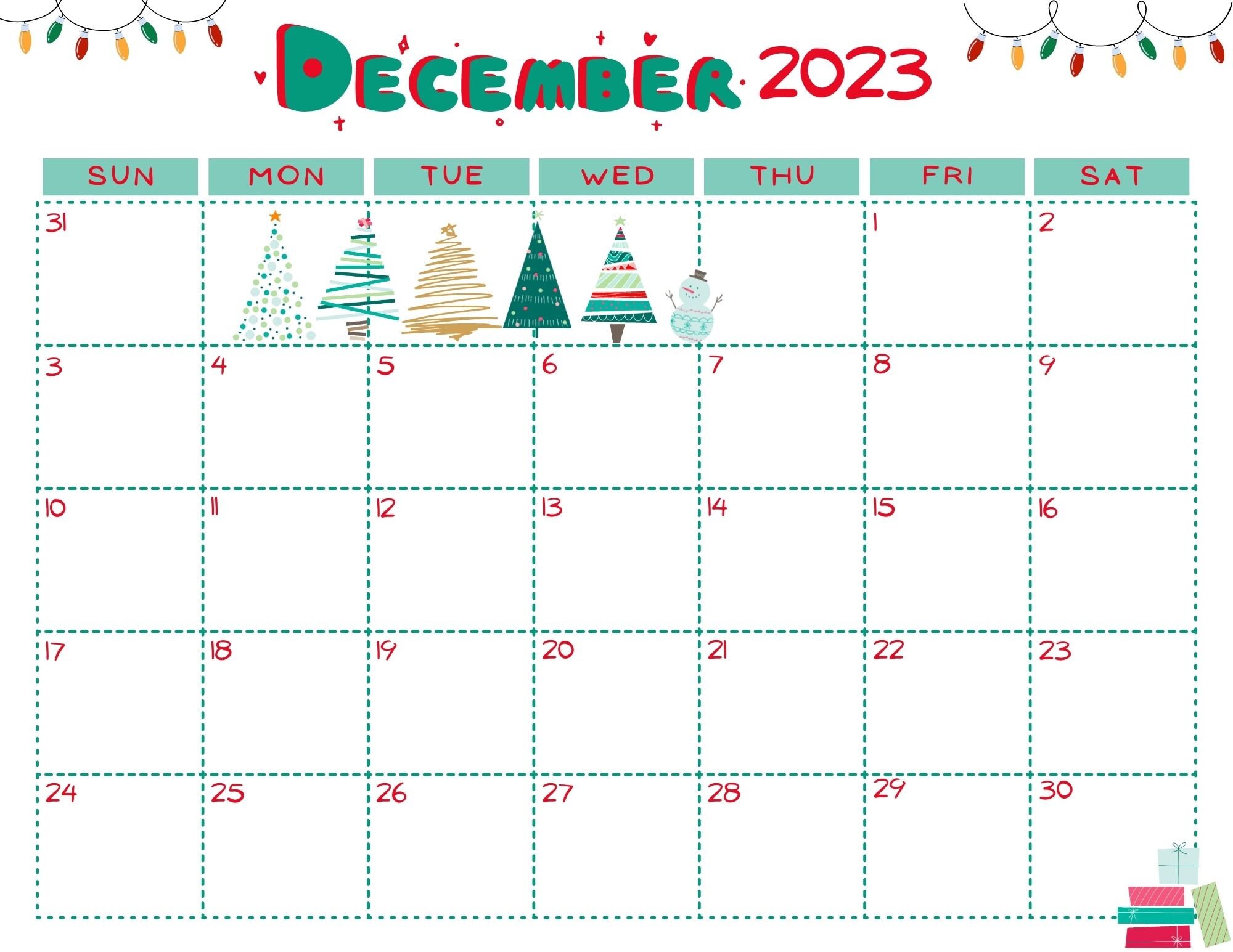 December 2023 Calendar digital, Printable Etsy