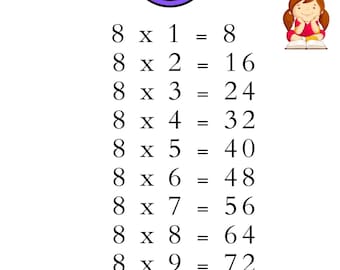 8 Tabla de multiplicar (digital, imprimible)