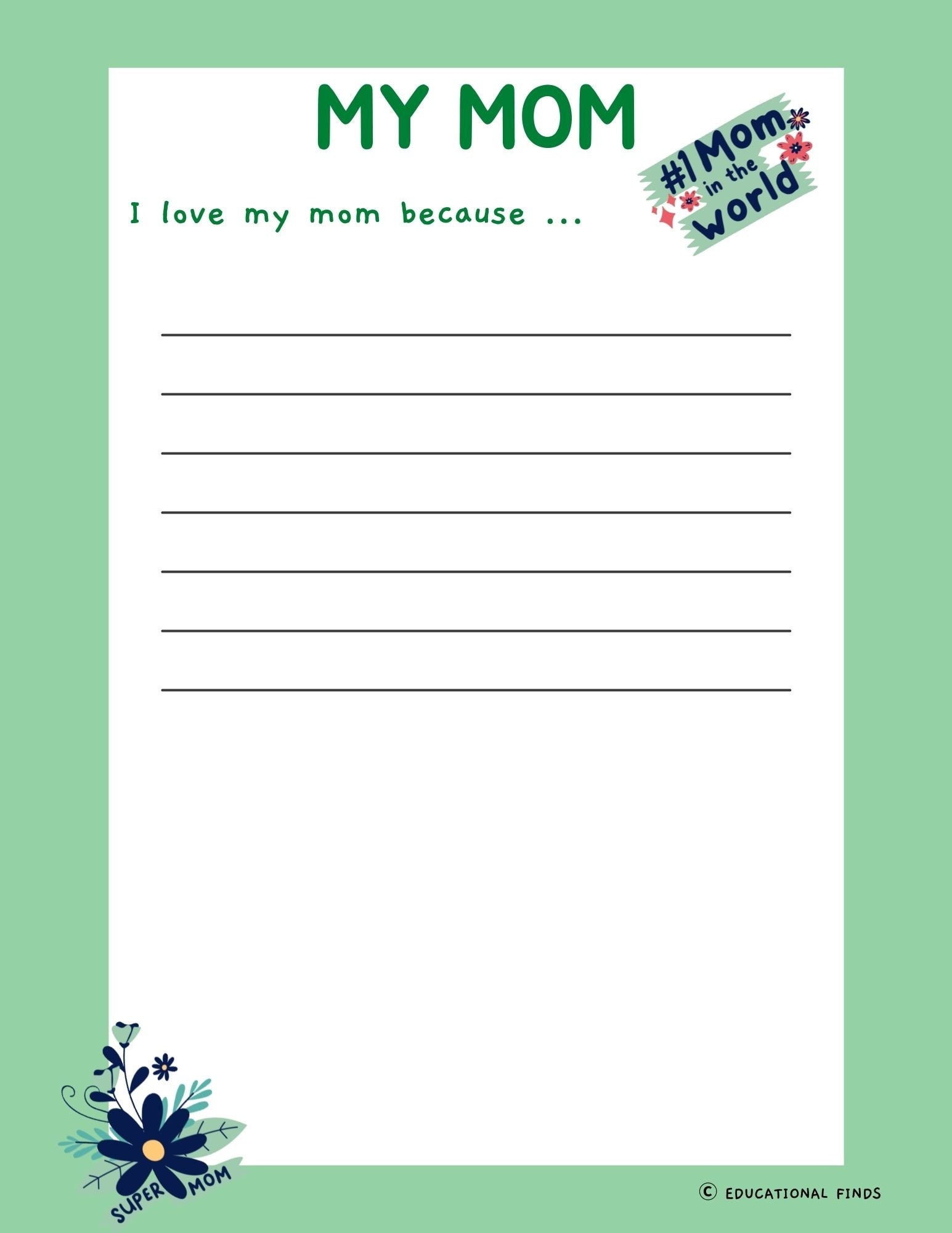 I Love My Mom Because... activity , Printable , Digital Etsy