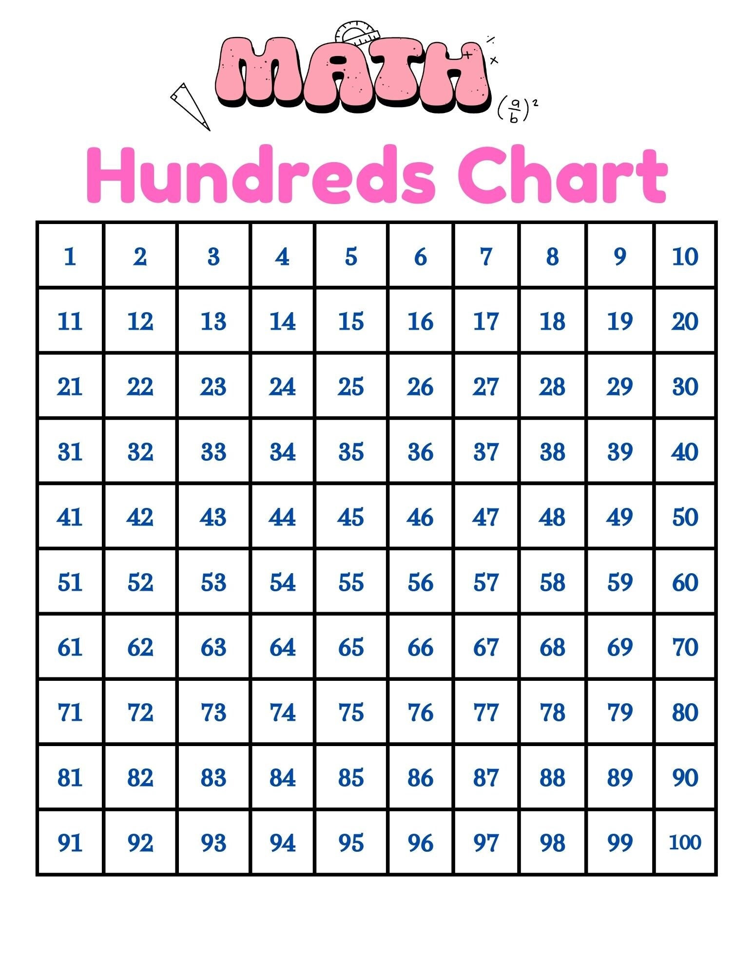 Numbers 1-1000, Hundreds Chart to 1000 digital, Printable - Etsy