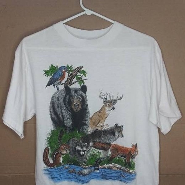 Vintage 1989 Single Stitch Harlequin 50/50 Minnesota State Parks Teena Houck Size Adult Large T Shirt Made in Canada - Nice!
