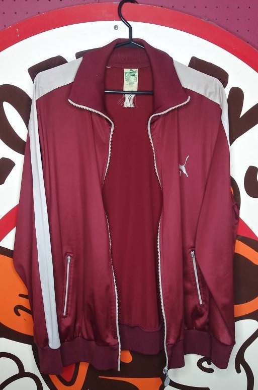 VINTAGE 1980's PUMA ~ Burgundy White Track Field Active Zip Long