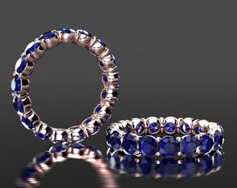 Rose Gold Sapphire Eternity Band, Eternity Band, Blue Sapphire Anniversary Band, Sapphire Anniversary Ring Blue Sapphire Wedding Band