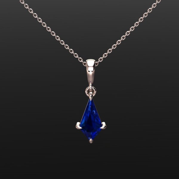 Unique Blue Sapphire Necklace / Kite Shape Sapphire Pendant / Rose Gold / September Birthstone Jewelry / September Birthstone Pendant