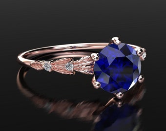 Blue Sapphire Engagement Ring, Rose Gold Engagement Ring, Blue Sapphire Anniversary Ring, Sapphire Promise Ring, Unique Sapphire Ring