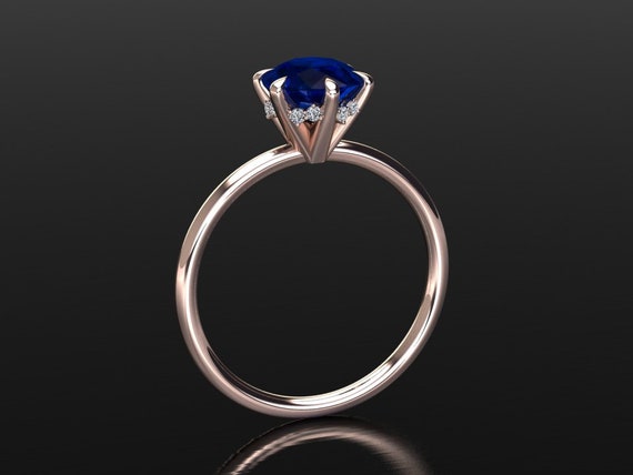 Rose Gold Sapphire Engagement Ring Hidden Halo Engagement Ring