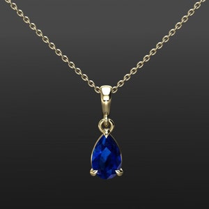 Peer vorm saffier ketting / blauwe saffier hanger / geelgouden ketting / september birthstone sieraden / saffier solitaire hanger