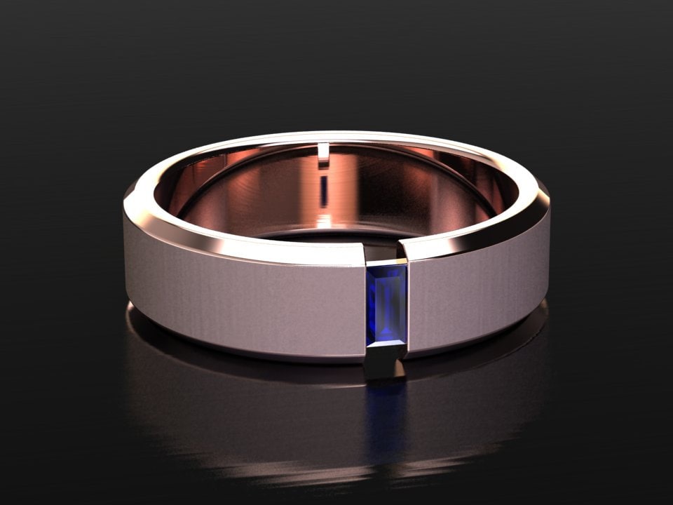Mens Sapphire Wedding Band Mens Wedding Ring 6mm Band Brushed