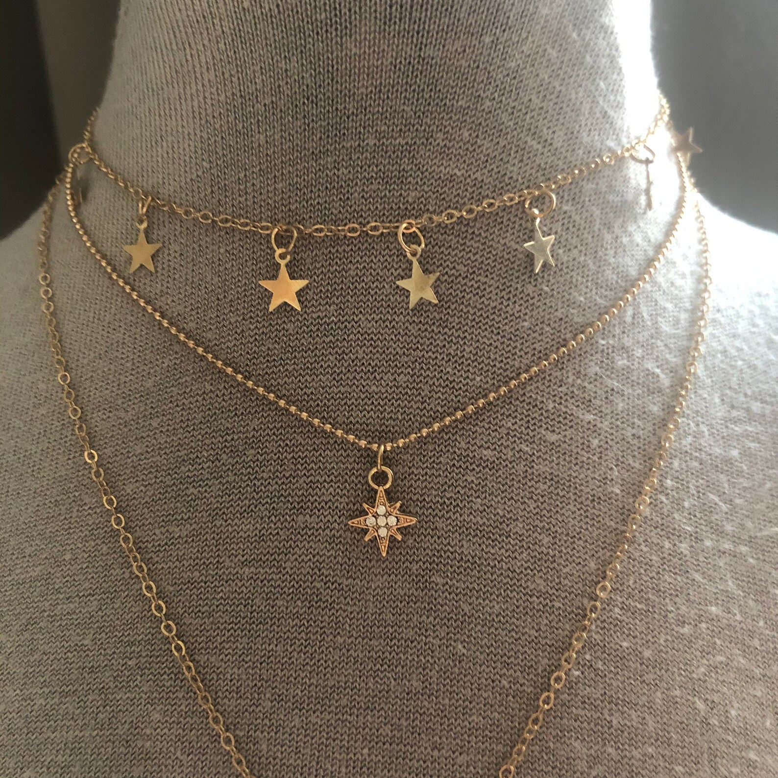 Collar De 3 Cadenas Collar de metal dorado de 3 cadenas | Etsy