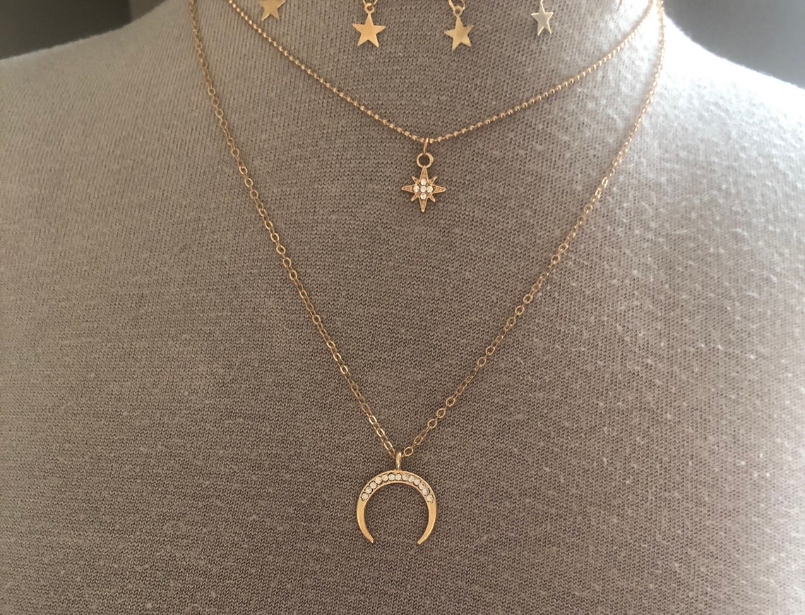 Collar De 3 Cadenas Collar de metal dorado de 3 cadenas | Etsy