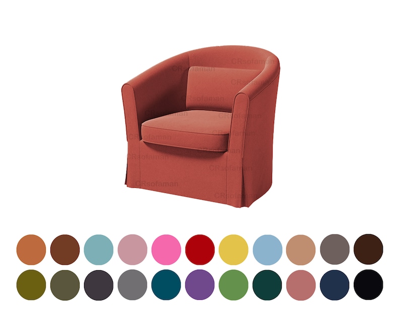 Peut inclure: Un fauteuil rouge avec un dossier arrondi et une base l&eacute;g&egrave;rement &eacute;vas&eacute;e. Le fauteuil est recouvert d'un tissu rouge uni.