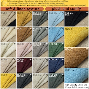 May include: A grid of fabric swatches displaying various colors including beige, yellow, gray, blue, black, red, and green. Each square is labeled with a code like HDL-1 through HDL-21, with some marked by an asterisk indicating color variation.