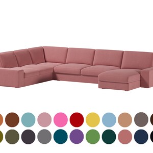 May include: A large, pink sectional sofa with a chaise lounge. The sofa has a modern design with clean lines and a comfortable look.