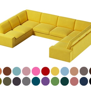 Custom Kivik 2+3+2 corner sectional sofa cover, Kivik U shape sectional sofa cover, Yellow cover, 400+ fabric options for personalization