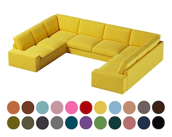 Custom Kivik 2+3+2 corner sectional sofa cover, Kivik U shape sectional sofa cover, Yellow cover, 400+ fabric options for personalization