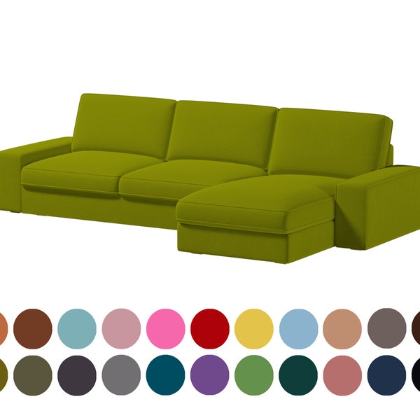 Sofá Kivik de 3 plazas con fundas chaise lounge, ancho total 318 cm/ 125 1/4", color verde oliva, cientos de opciones de telas para personalización