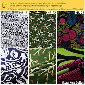 May include: Three fabric patterns labeled HB-15, HB-22, and HB-23. HB-15 features a white floral print on a blue background. HB-22 shows white branches with pink berries on a green background. HB-23 displays pink and blue circular patterns on green.