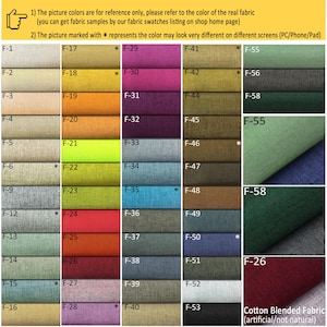 Peut inclure: Un nuancier de tissus avec diff&eacute;rentes couleurs et textures. Le nuancier est num&eacute;rot&eacute; de F-1 &agrave; F-58. Le texte en bas du nuancier indique "Tissu m&eacute;lang&eacute; de coton (artificiel/non naturel)".
