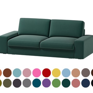 Könnte beinhalten: Ein dunkelgrünes Zweisitzer-Sofa mit schlichtem, modernem Design. Das Sofa hat eine niedrige Rückenlehne und breite Armlehnen.