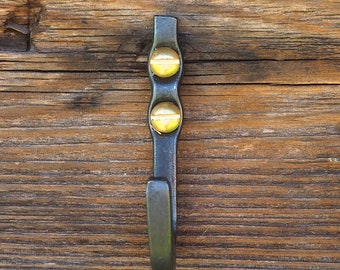Handforged hook with brass screws. Handmade metal hook for your keys, towels, baskets, jackets etc.